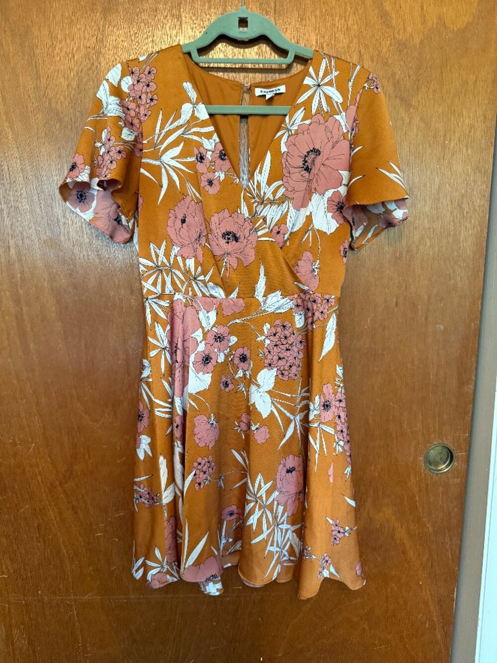 Express Orange Flower Wrap Dress